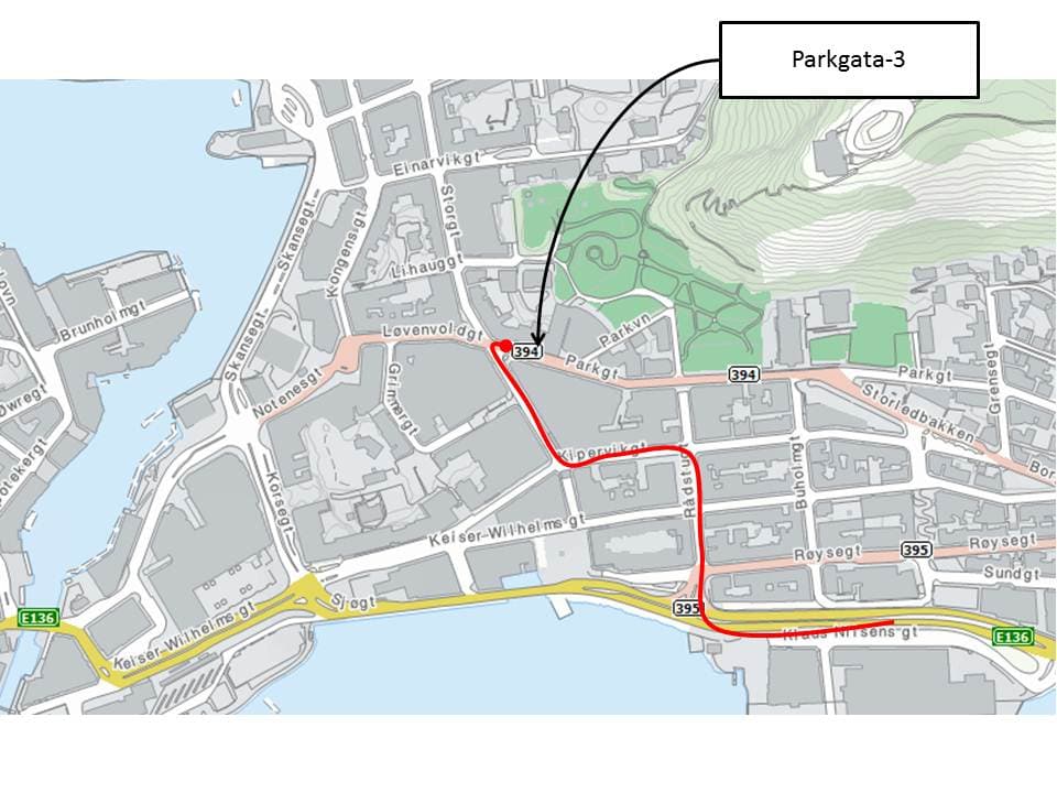 Kart som viser lokasjonen til statens barnehus Ålesund